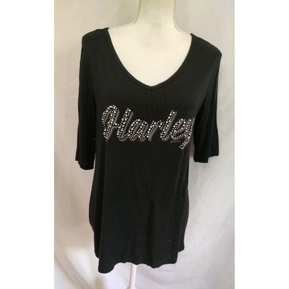 Harley Davidson Shirt Gettysburg Battlefield Black Rhinestone Ghost Lettering XL